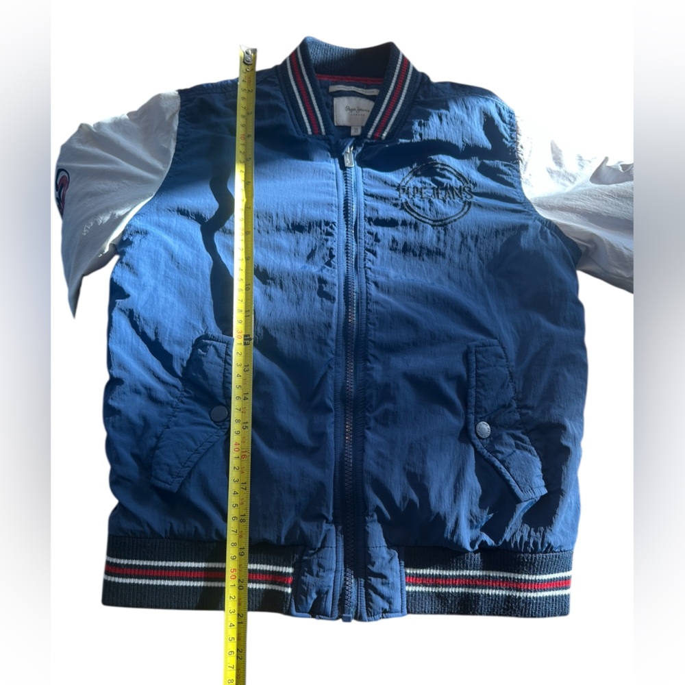 Boys Pepe Jeans London Colorblock Bomber Jacket Navy White Red Size 12/152 Warm - Picture 7 of 13